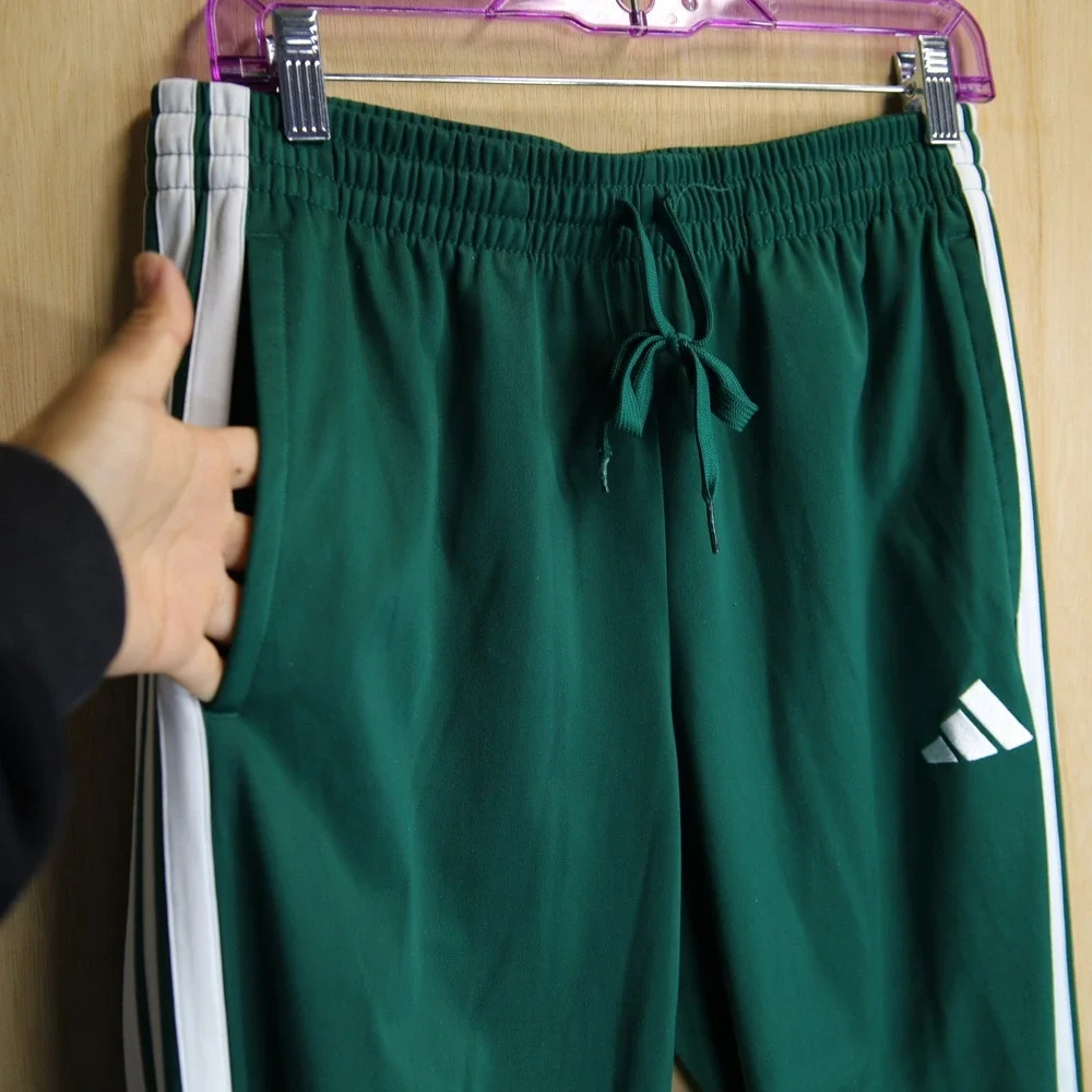 Adidas Mens Green White 3-Stripe Athletic Track Pants Joggers Size M